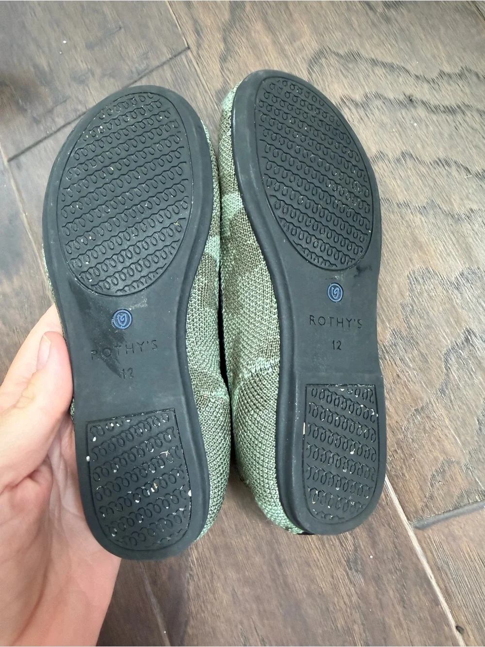 Rothy's Kids Camo Slip-On Shoes in Green with Blue Trim